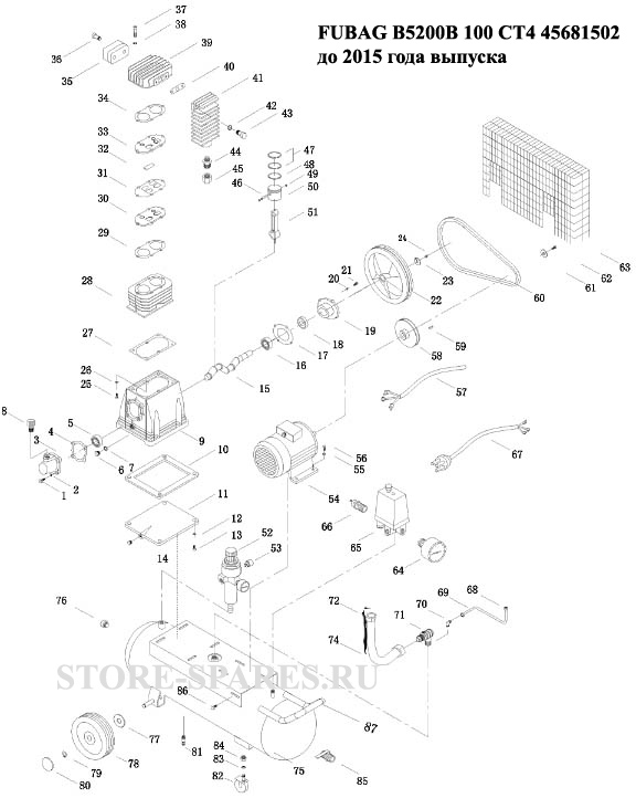 Нажмите чтобы посмотреть схему компрессора FUBAG B5200B 100 СТ4 45681502 до 2015 года выпуска