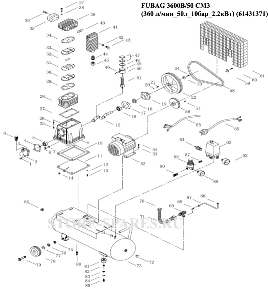 Нажмите чтобы посмотреть схему компрессора Fubag B3600B/50 CM3 (61431371)