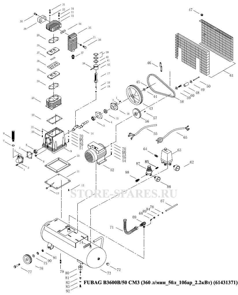 Нажмите чтобы посмотреть схему компрессора Fubag B3600B/50 CM3 (61431371)