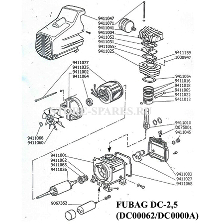 Нажмите чтобы посмотреть схему компрессорной головы FUBAG DC-2,5 (DC00062/DC0000A) (поршневой блок)