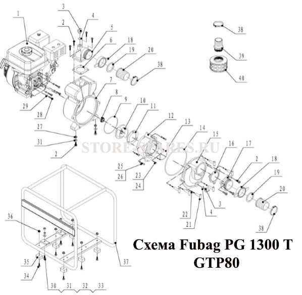 Нажмите чтобы посмотреть схему мотопомпа Fubag PG 1300 T (GTP80H)