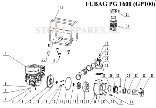 Нажмите чтобы посмотреть схему мотопомпа FUBAG PG 1600 (GP100)