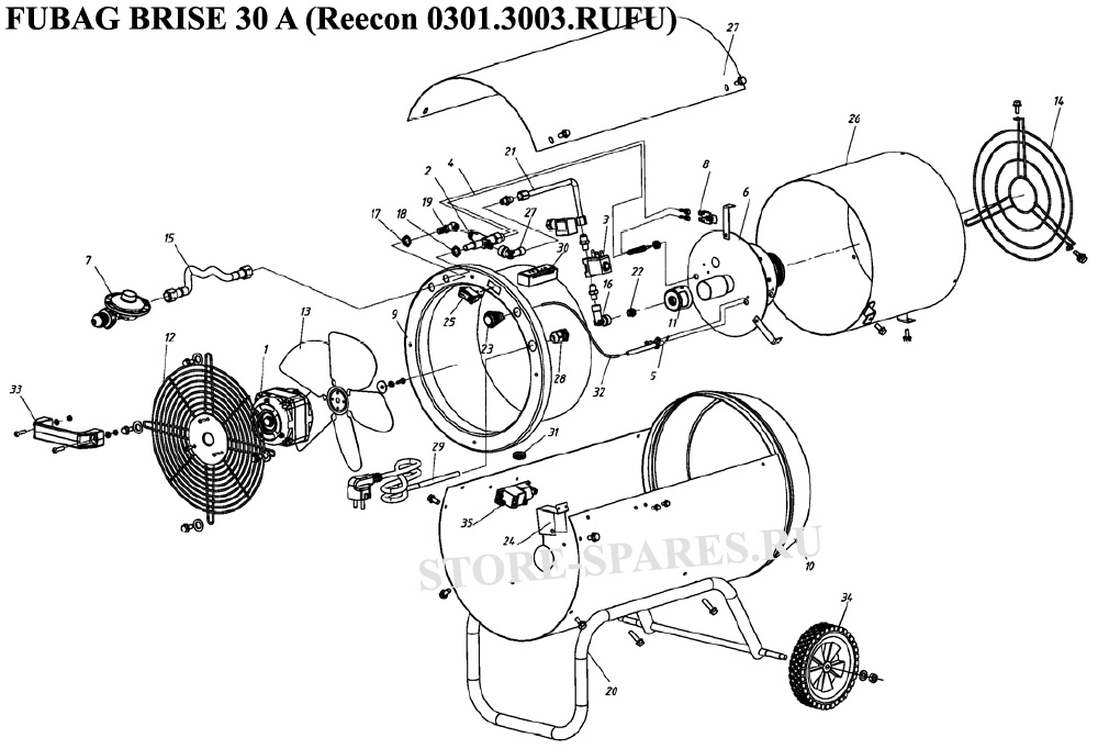 Нажмите чтобы посмотреть схему тепловой пушки FUBAG BRISE 30 A (Reecon 0301.3003.RUFU) после 2014 г. выпуска