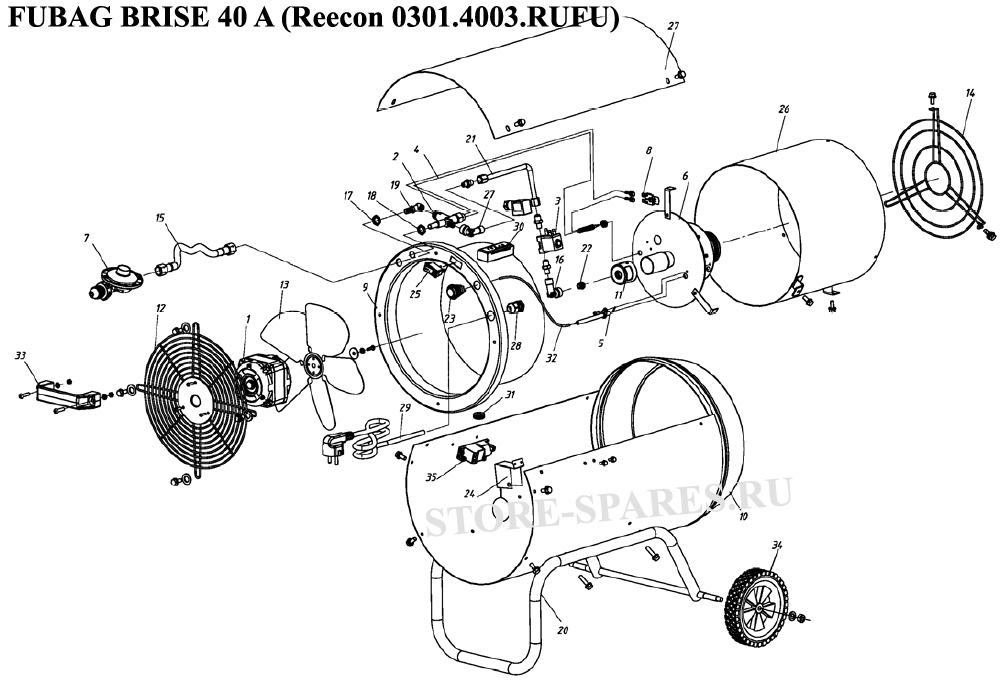 Нажмите чтобы посмотреть схему тепловой пушки FUBAG BRISE 40 A (Reecon 0301.4003.RUFU) после 2014 г. выпуска
